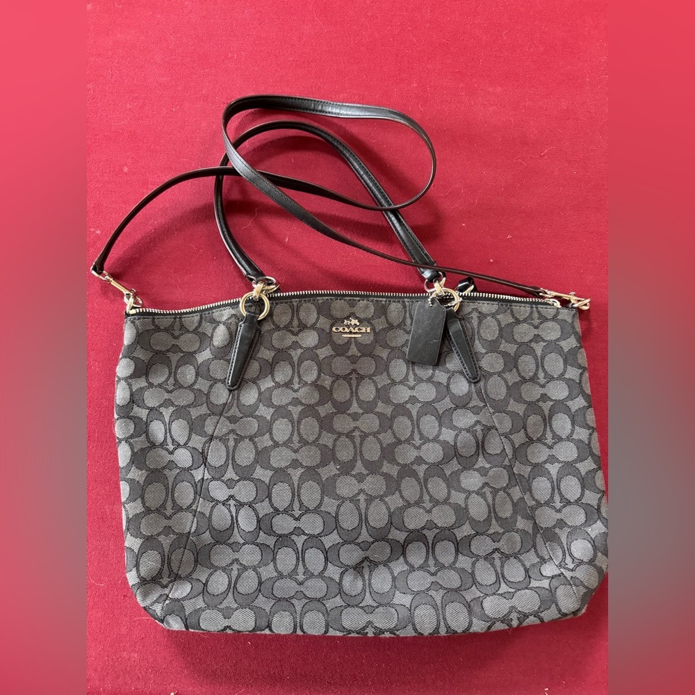 Coach Gray and Black Kelsey  Signature Shoulder Bag